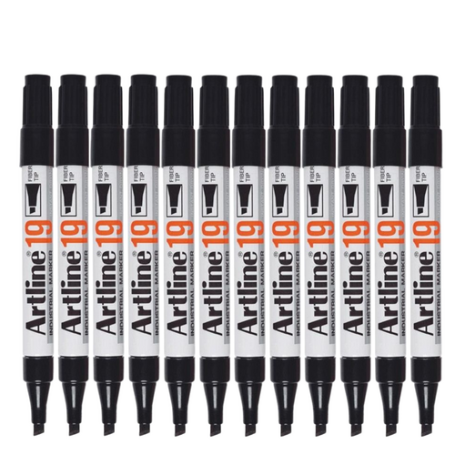 Artline 19 Industrial Permanent Marker 5mm Chisel Nib Black - 12 Pack 119001