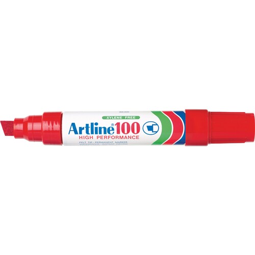 Artline 100 Permanent Marker 12mm Chisel Nib Red - 6 Pack
