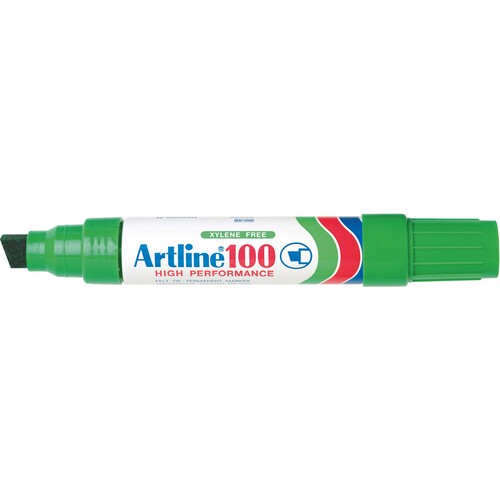 Artline 100 Permanent Marker 12mm Chisel Nib Green - 6 Pack