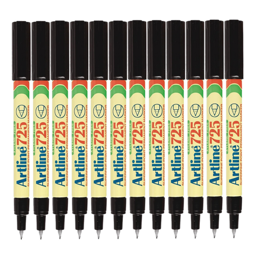 Artline 725 Permanent Marker Super Fine Point 0.4mm BLACK 172501 - 12 Pack