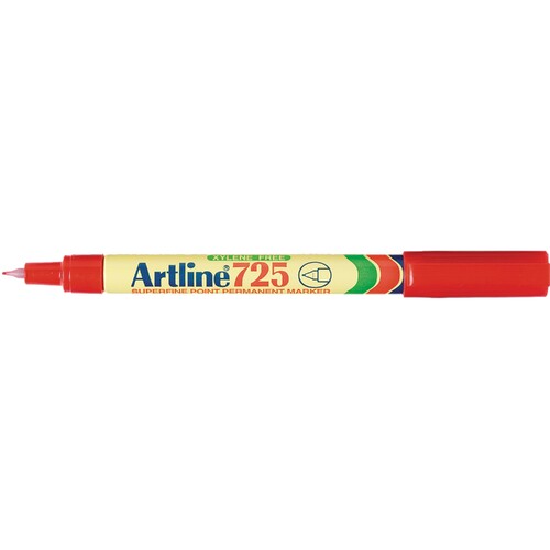Artline 725 RED Permanent Marker Super Fine Point 0.4mm - 12 Pack