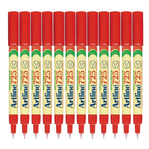 Artline 725 Permanent Marker Super Fine Point 0.4mm RED 172502 - 12 Pack