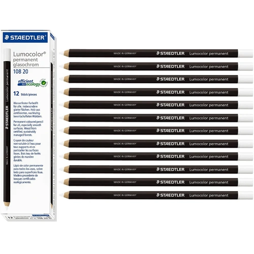 12 x Staedtler Lumocolor Permanent Glasochrom Pencil White 108 20-0