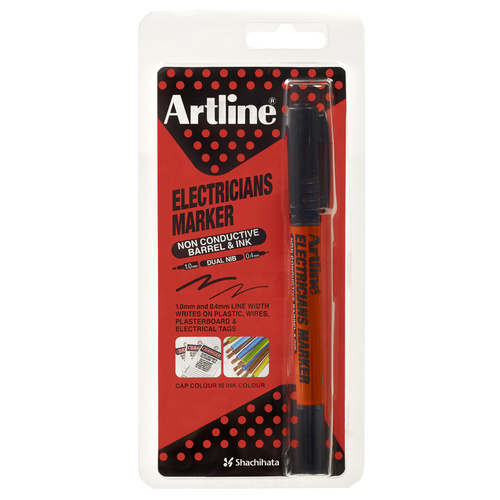 Artline Electrician Permanent Dual Nib Marker 1.00-0.4mm Non Conductive Barrel & Ink - Black