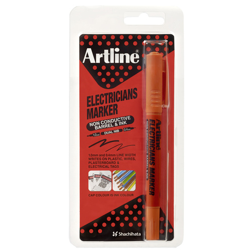 Artline Electrician Permanent Dual Nib Marker 1.00-0.4mm Non Conductive Barrel & Ink - Orange