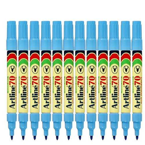 Artline 70 Permanent Marker 1.5mm Bullet Nib Light Blue - 12 Pack 107013