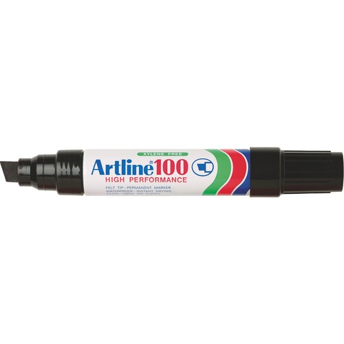 Artline 100 Permanent Marker Chisel Nib Black - 6 Pack