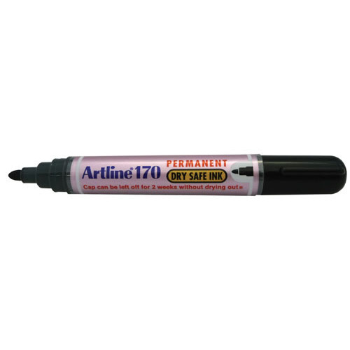 Artline 170 Dry Safe Permanent Marker 2mm Black - 12 Pack