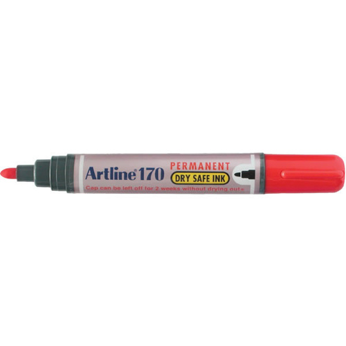 Artline 170 Dry Safe Permanent Marker 2mm Bullet Nib Red - 12 Pack