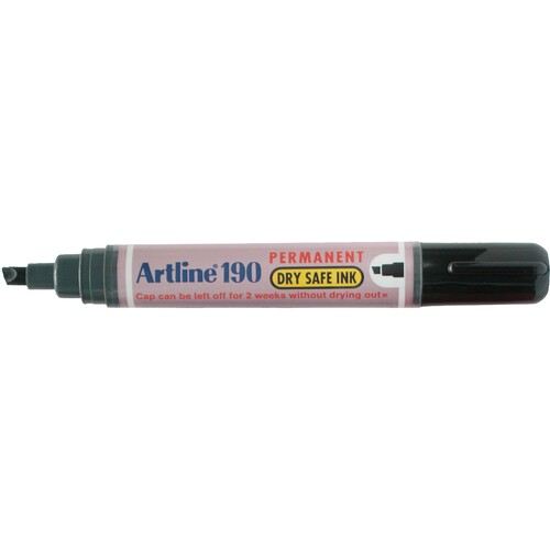Artline 190 Permanent Marker Chisel Tip 5mm Black - 12 Pack
