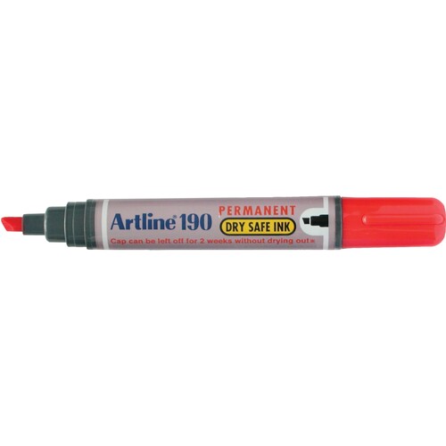 Artline 190 Permanent Marker Chisel Tip 5mm Red - 12 Pack