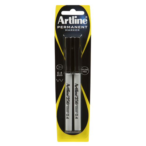 Artline 250 Permanent Markers Black - 2 Pack