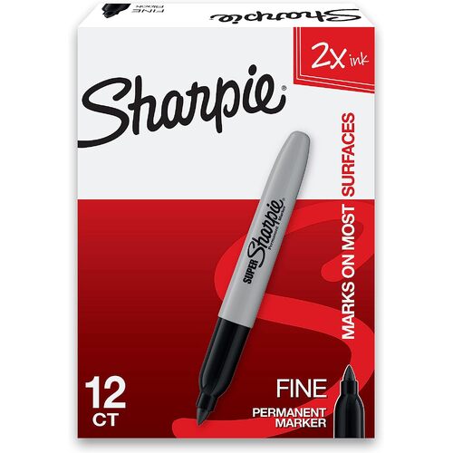 Sharpie Permanent Marker Super Fine Point 1.0mm Black - 12 Pack