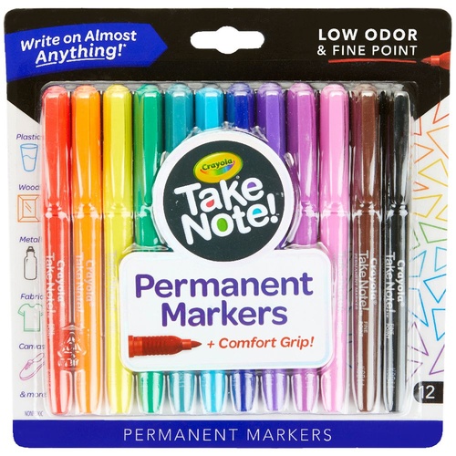 Crayola Take Note Permanent Marker Assorted Colours - 12 Pack