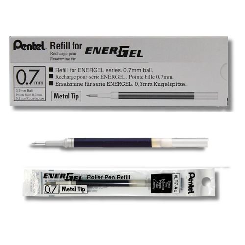 Pentel Energel Liquid Gel Ink Refill 0.7mm Medium Nib LR7A BLACK - 12 Pack