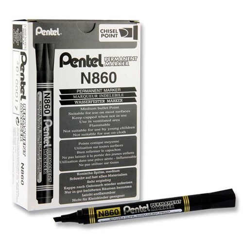 Pentel N860 Permanent Marker Chisel Black - Box 12