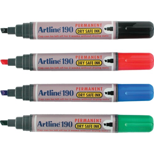 Artline 190 Permanent Marker Chisel Tip 5mm Assorted Colours - 12 Pack