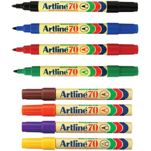 Artline 70 Permanent Marker 1.5mm Bullet Nib Assorted Colours - 12 Pack