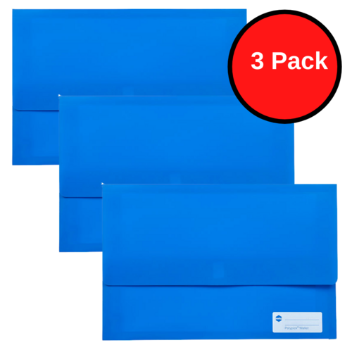 3 X Marbig A4/Foolscap Polypick Document Wallet 2011001 - Blue
