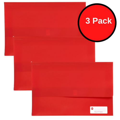 3 X Marbig A4/Foolscap Polypick Document Wallet - Red