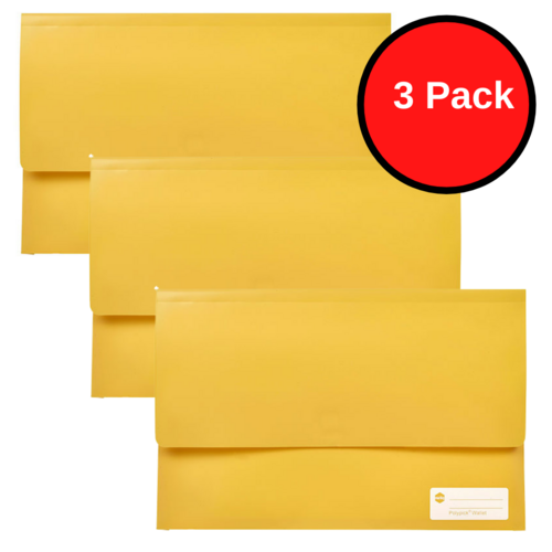 3 X Marbig A4/Foolscap Polypick Document Wallet 2011005 - Yellow