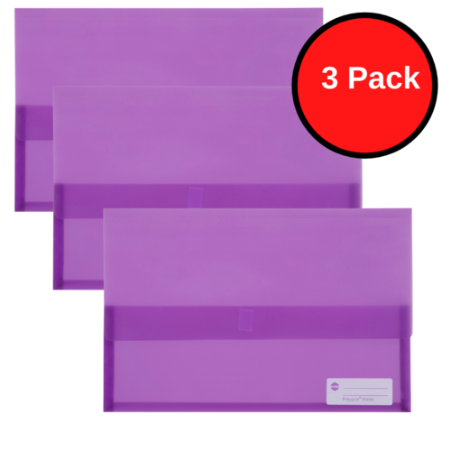 3 X Marbig A4/Foolscap Polypick Document Wallet 2310019 - Purple