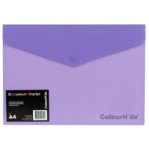 ColourHide A4 Document Wallet With Button Closure 1002419J - Purple