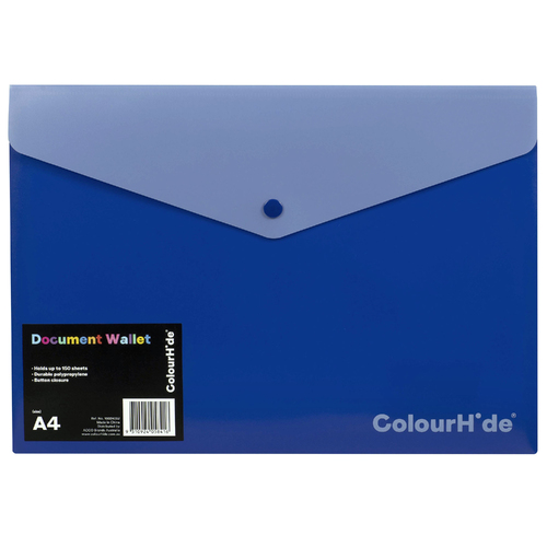 ColourHide A4 Document Wallet With Button Closure 1002431J - Blue 