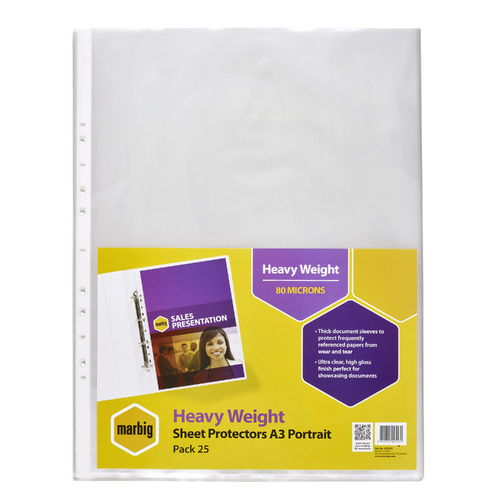 Marbig A3 Sheet Protectors Heavy Weight Portrait 25103S - 25 Pack