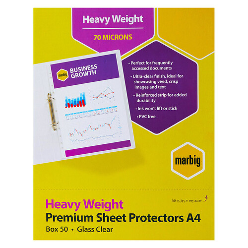 Marbig A4 Sheet Protector Heavy Weight Portrait - 50 Pack