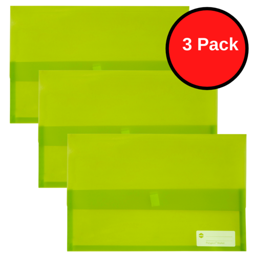 3 X Marbig A4/Foolscap Polypick Document Wallet 2310004 - Lime