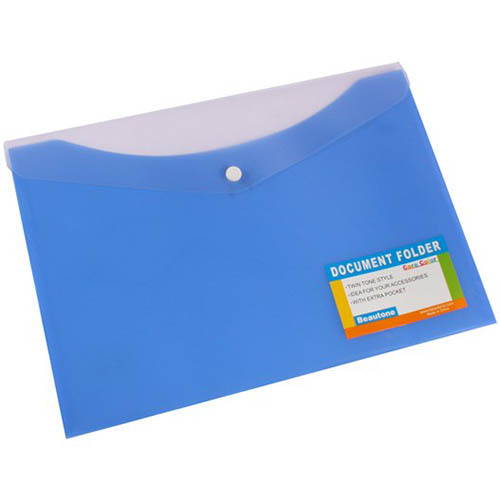Bantex A4 Document Wallet With Button Closure - Pacific Blue