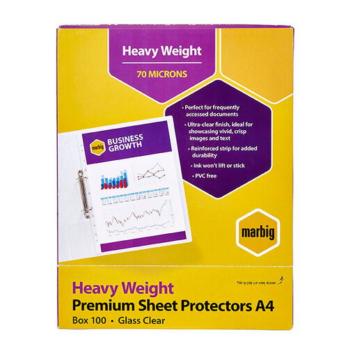 Marbig A4 Deluxe Sheet Protectors Super Heavy Weight 70 Microns Portrait – 100 Pack