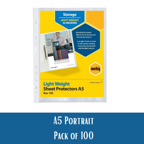 Marbig A5 Sheet Protectors Lightweight Portrait 25106 - 100 Pack