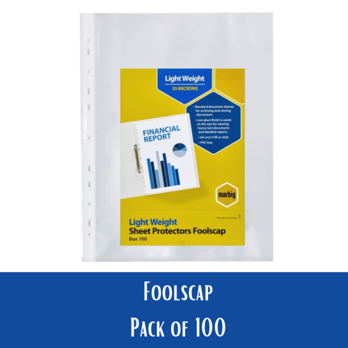 Marbig F/C Sheet Protector Foolscap Lightweight  250 x 360mm - 100 Pack