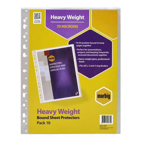 Marbig A4 Sheet Protector Heavy Weight Portrait 70 Micron - 10 Pack