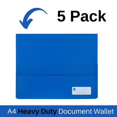 Marbig A4 Heavy Duty Polypick Document Wallet 5 Pack - Blue