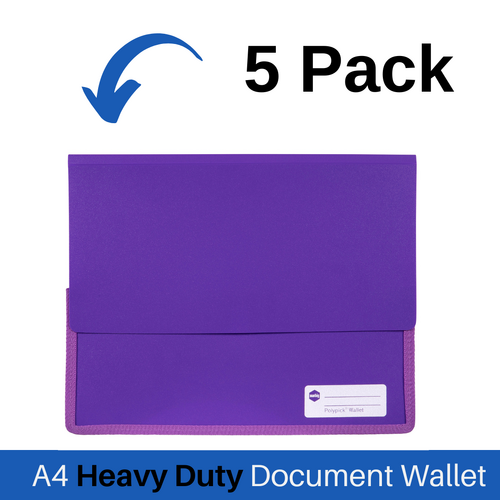 Marbig A4 Heavy Duty Polypick Document Wallet 5 Pack - Purple
