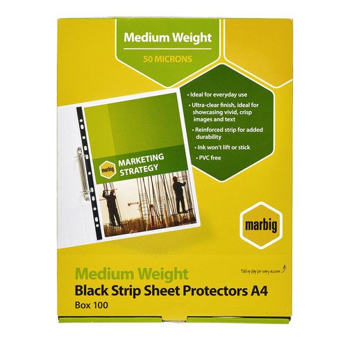 Marbig A4 Sheet Protector BLACK EDGE Medium Weight Portrait - 100 Pack