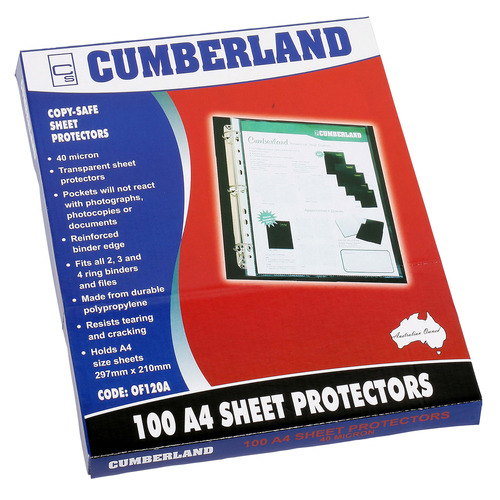 Cumberland A4 Sheet Protectors Copy Safe Portrait 13006 - 100 Pack