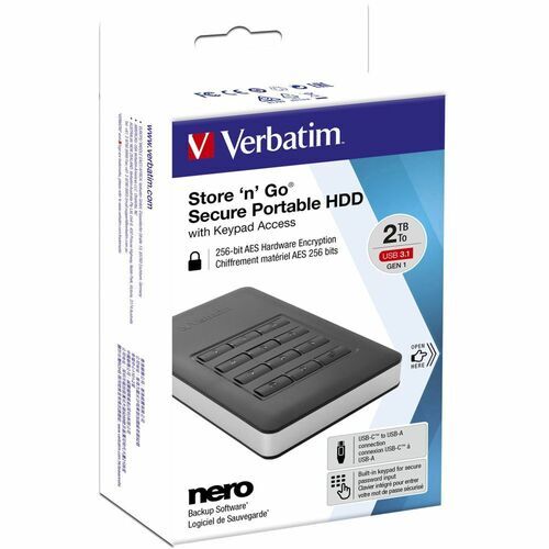 Verbatim HDD Hard Drive 2TB With Keypad Access 53403