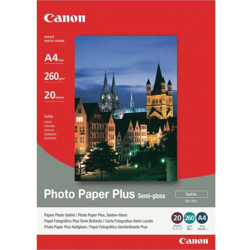 Canon Genuine A4 Photo Paper SG-201 Inkjet Semi Gloss 260gsm - 20 Pack