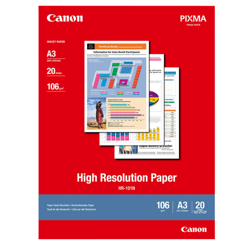 Canon Genuine A3 Photo Paper High Resolution 106gsm HR-101N - 20 Pack