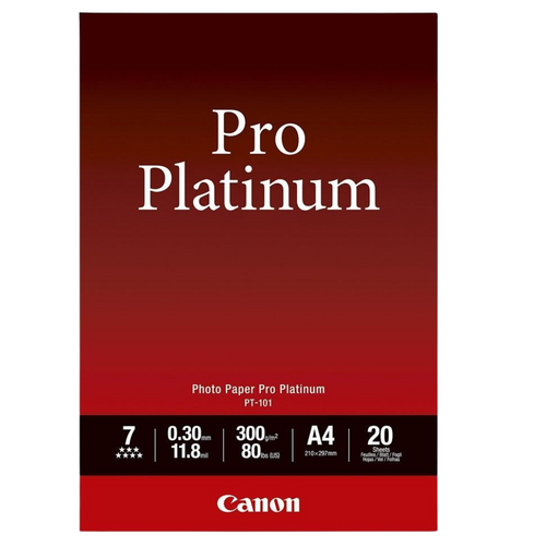 Canon Genuine A4  Pro Platinum Photo Paper 300gsm Instant Dry Gloss PT-101 - 20 Pack