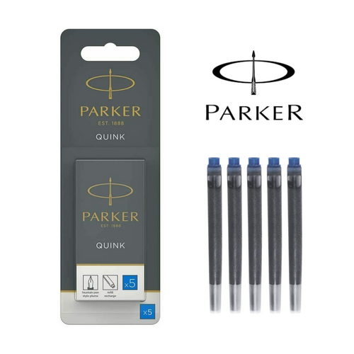 Parker Fountain Pen Refill Ink Cartridge Permanent 5/Pack 1950403 - Blue