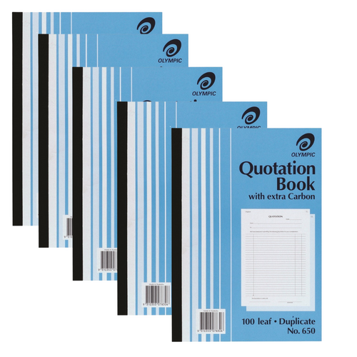 5 X Olympic 650 A4 Quotation Quote Book Duplicate 100 Leaf - 140879