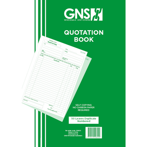 GNS Quotation Quote Book A4 Carbonless Duplicate 50 Leaf 09600 - 10 Pack