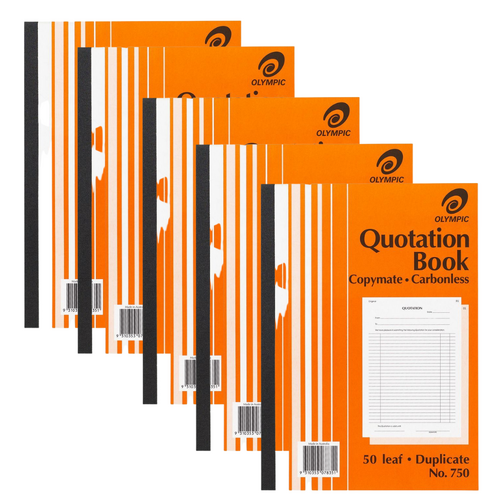 5 X Olympic 750 A4 Carbonless Copy Quote Quotation Book - 142810