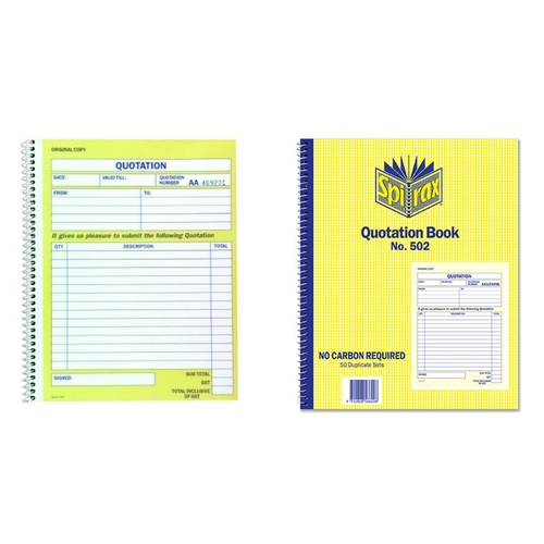 Spirax 502 Quotation Quote Book Carbonless 250x200mm 1/View - 5 Pack