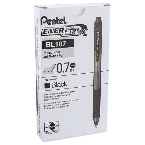 Pentel Energel-X BL107 Gel Ink Roller Ball 0.7mm Pen Black - 1 Pack